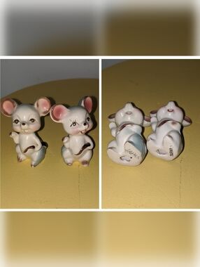 Vintage Kitsch Porcelain Mouse Figurine Pair - Made In Japan